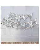 Шарик Happy Birthday серебро